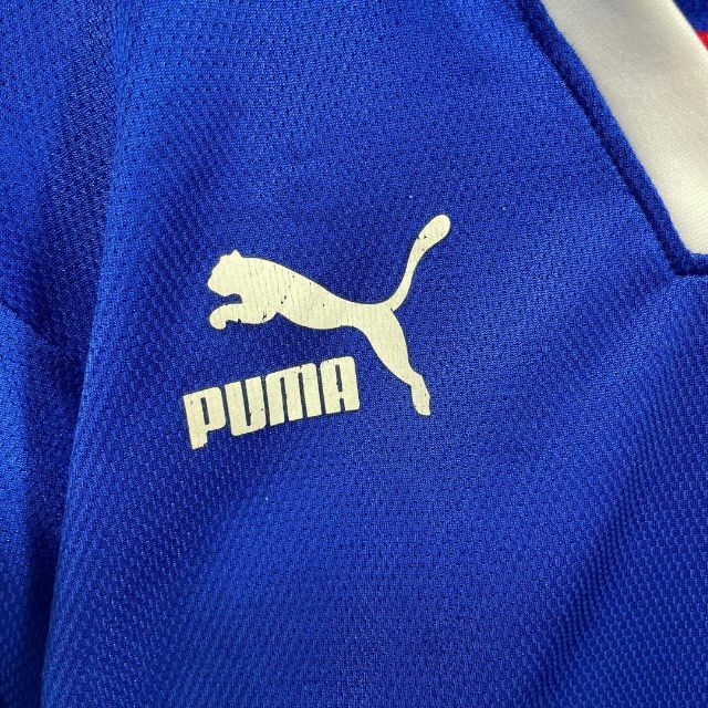 s 古着 PUMA プーマ ゲームシャツ 光沢 好配色 日本製 トリコロール