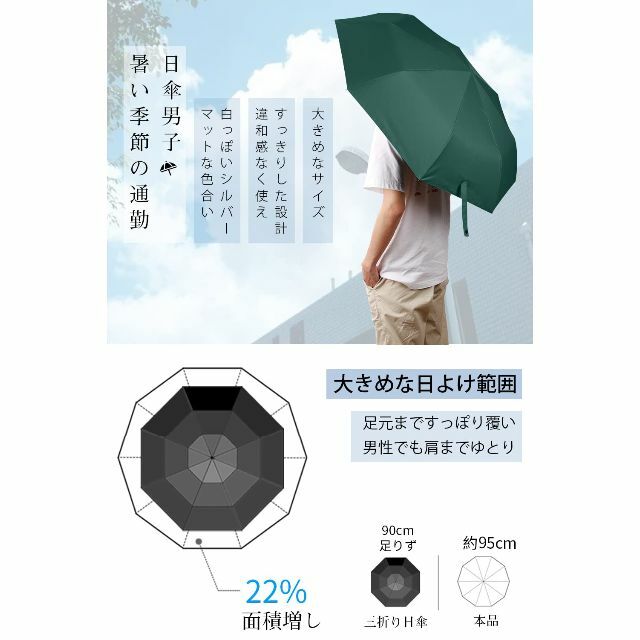【色: グリーン】日傘 UVカット 遮光・遮熱 UPF50+ 折り畳み日傘 ワン 5