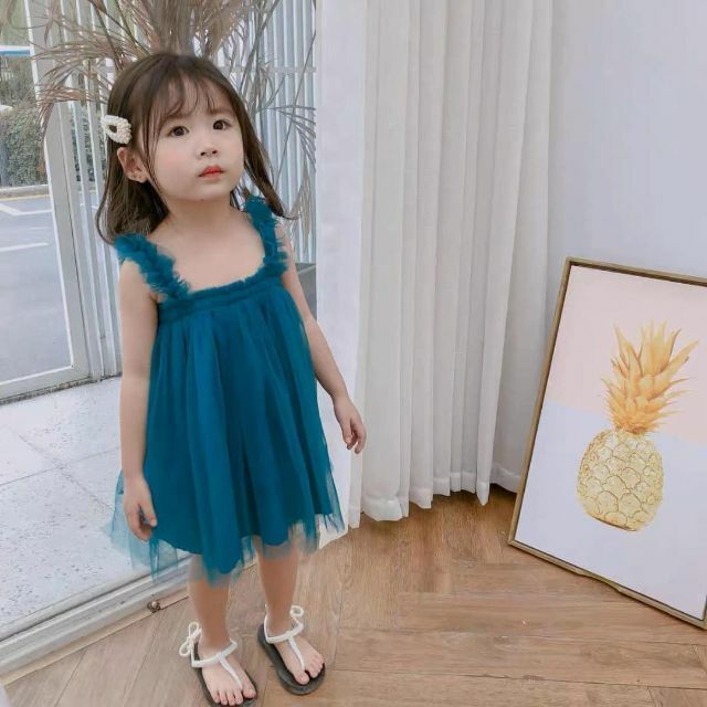 値下げ⭐️新品ブルー チュール ベビー　ワンピース 上品 女の子 誕生日 90 キッズ/ベビー/マタニティのキッズ服女の子用(90cm~)(ワンピース)の商品写真