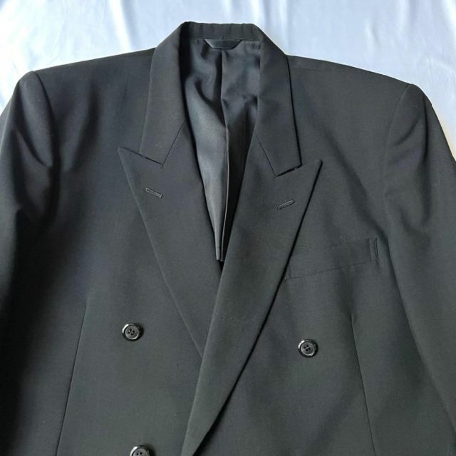 美品 上質ウール ヴィンテージ ダブル セットアップスーツ 黒 日本製