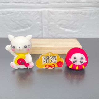 ハンドメイド 招き猫とダルマさん 開運 縁起物 幸せ 置物 飾り ...