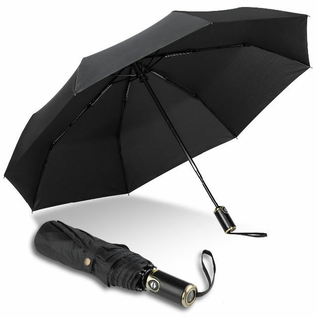 【色: ブラック】折りたたみ傘最新・超撥水・超大8本骨メンズ レディース 自動開