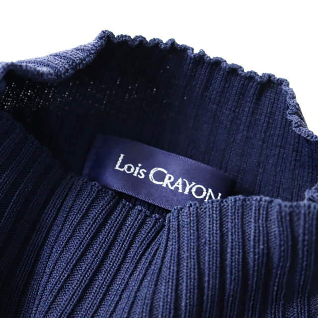 2021SS Lois CRAYON ロイスクレヨン Vラインノースリーブニットワンピース M/ネイビー【2400013364041】