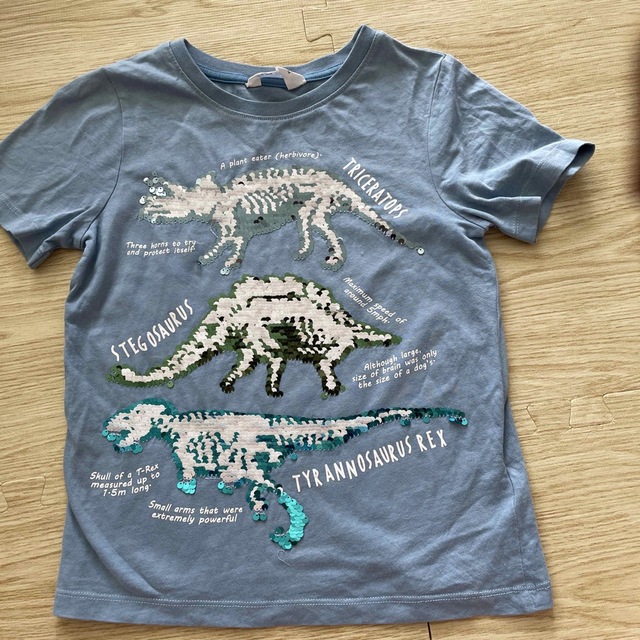 H&H(エイチアンドエイチ)のH&M 恐竜　化石　スパンコール　Tシャツ　120〜130 キッズ/ベビー/マタニティのキッズ服男の子用(90cm~)(Tシャツ/カットソー)の商品写真