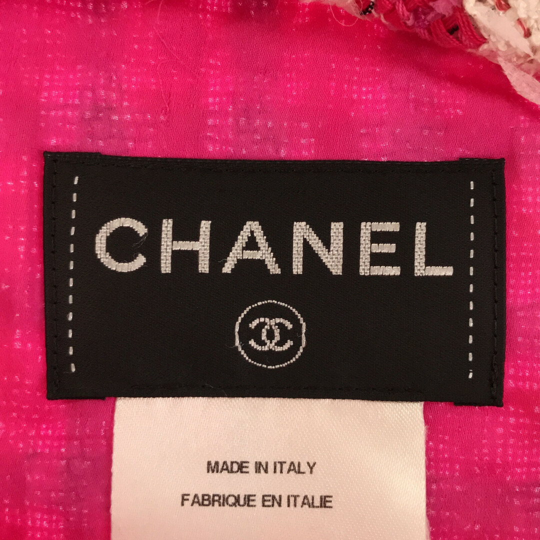 【美品】CHANEL カメリアボタン　半袖ウールツイード　膝丈ワンピース36紺