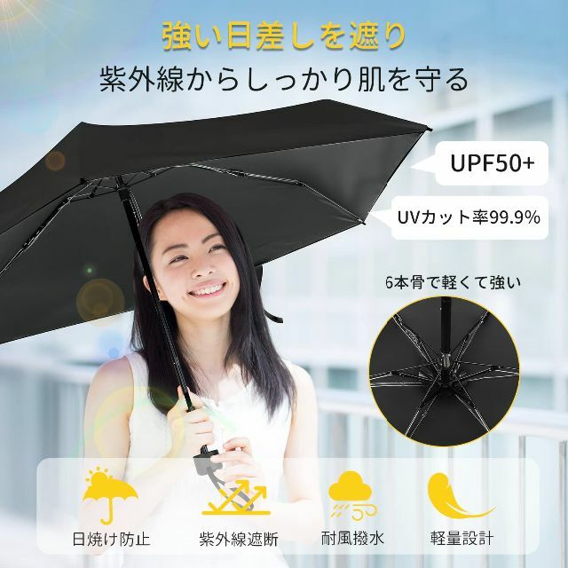 【色: ホワイト】日傘 UVカット 遮光遮熱 2023最新・軽量 折りたたみ傘