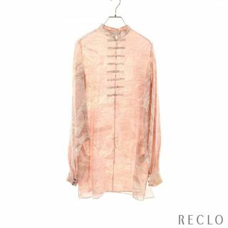 エミリオプッチ(EMILIO PUCCI)の ワンピース ノーカラー 長袖 シルク ライトピンク マルチカラー(ひざ丈ワンピース)