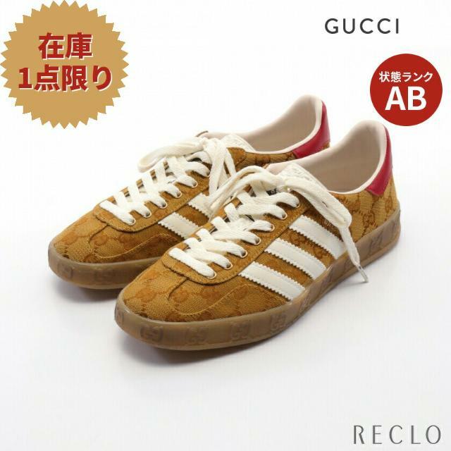 GUCCI × adidas ガゼル GGキャンバス スニーカー キャンバス レザー イエローブラウン ホワイト レッド | フリマアプリ ラクマ
