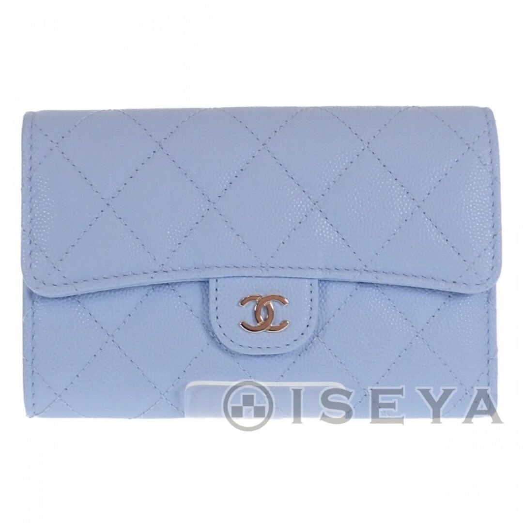 【Aランク】CHANEL シャネル ミディアム クラシックフラップウォレット マトラッセ 三つ折り財布 AP0232 Y33352 NN010 キャビアスキン ブルー【ISEYA】ファッション小物