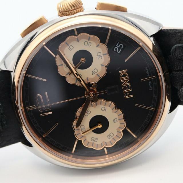 FENDI(フェンディ)のフラワーランド レディース 腕時計 自動巻き SS レザー ピンクゴールド シルバー ブラック ブラック文字盤 レディースのファッション小物(腕時計)の商品写真