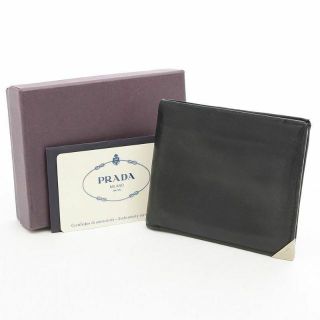 プラダ(PRADA)のプラダ M738 ヴィテッロ VITELLO BOX 2つ折り財布 レザー 黒(財布)