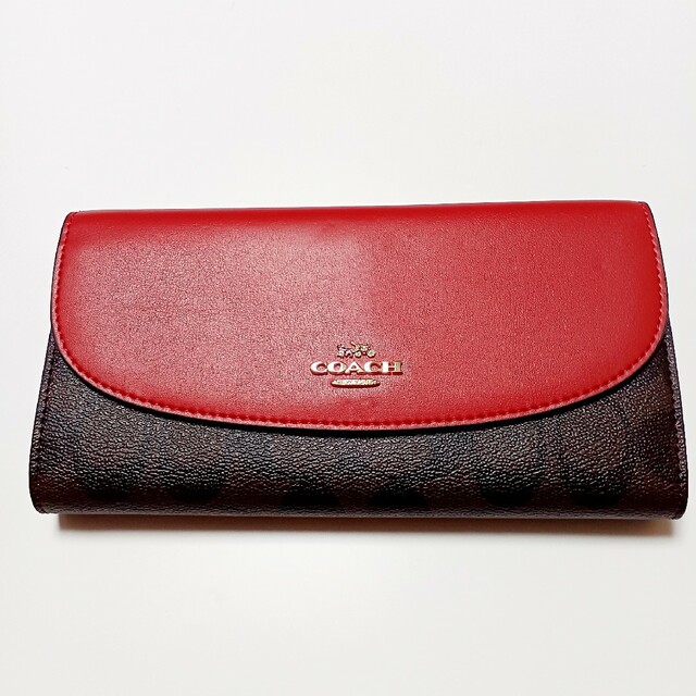税込?送料無料】 コーチ COACH 長財布 ブラウン レッド シグネチャー