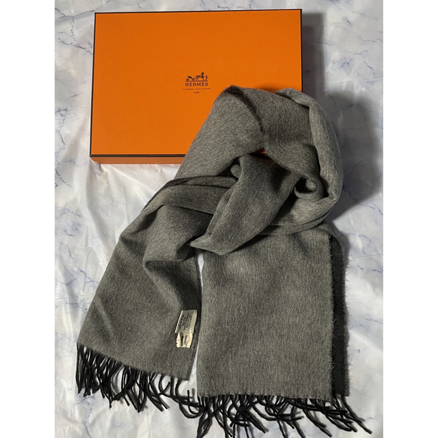 【美品】 HERMES エルメス マフラー ストール カシミヤ グレー ブラック