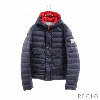 モンクレール(MONCLER)のGIUBBINO ダウンジャケット ネイビー レッド フード付き(ダウンジャケット)