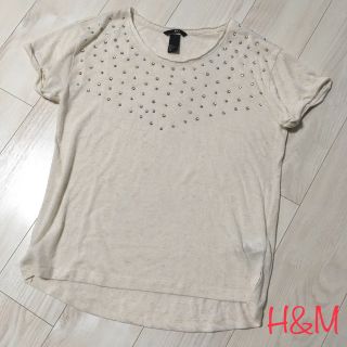 エイチアンドエム(H&M)のH&M ラインストーンリネンブレンドカットソー(カットソー(半袖/袖なし))