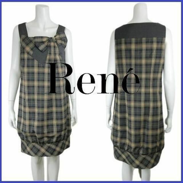 6136550カラー【美品】定価約6万円 ルネ Rene チェック リボン ワンピース ドレス