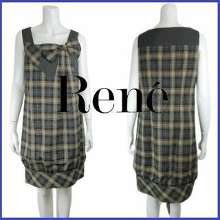 【美品】定価約6万円 ルネ Rene チェック リボン ワンピース ドレス(ひざ丈ワンピース)