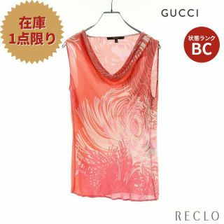 グッチ(Gucci)の ブラウス ノースリーブ 花柄 シルク コーラルピンク ライトピンク マルチカラー(シャツ/ブラウス(半袖/袖なし))