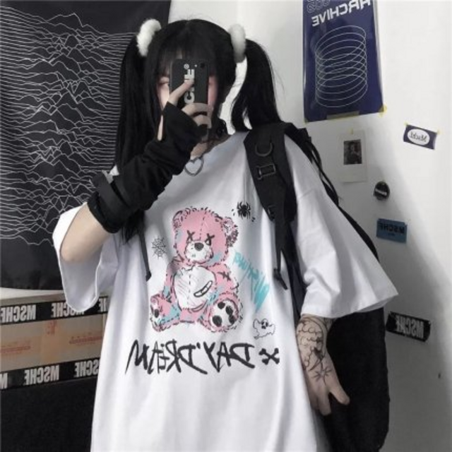 くま ベア 半袖 Tシャツ 病みかわ ゴスロリ 地雷系 原宿 ホワイト 白の