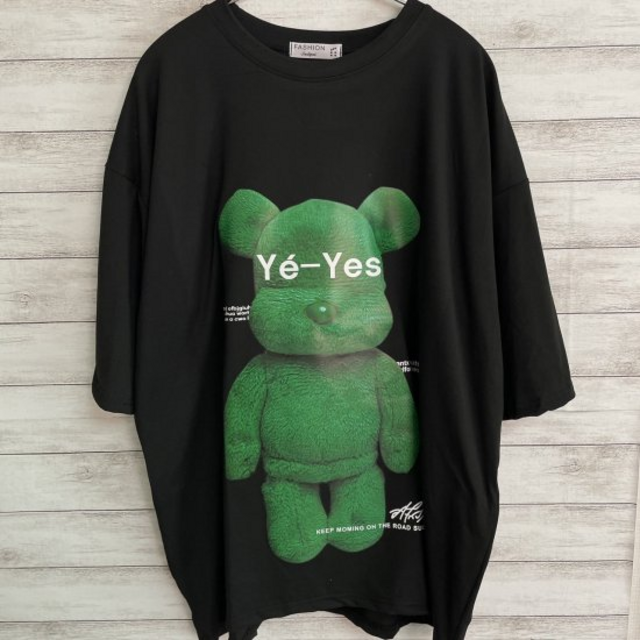 韓国 メンズ くま ベア Yes ストリート 半袖 Tシャツ ブラック 黒の