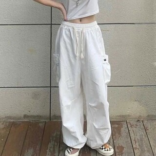 スノーカーゴパンツ ワイドパンツ ダンス ストリート カジュアル 韓国 白【XL(その他)