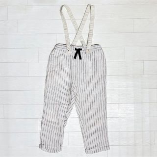 ザラキッズ(ZARA KIDS)の美品★ ZARA baby ストライプ柄リネンサロペット  100cm ホワイト(パンツ/スパッツ)