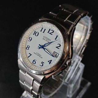 シチズン(CITIZEN)の美品【稼働品】CITIZEN　シチズンアテッサ　ホワイト　ブルー　電波ソーラー(腕時計(アナログ))