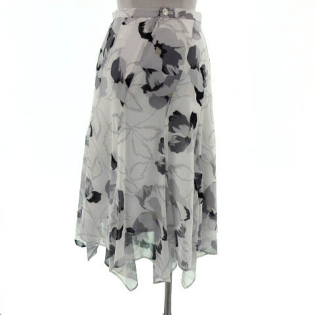 INDIVI(インディヴィ)のINDIVI スカート 裾フレア ミディ丈 花柄 白 グレー 黒 茶 38 レディースのスカート(ひざ丈スカート)の商品写真