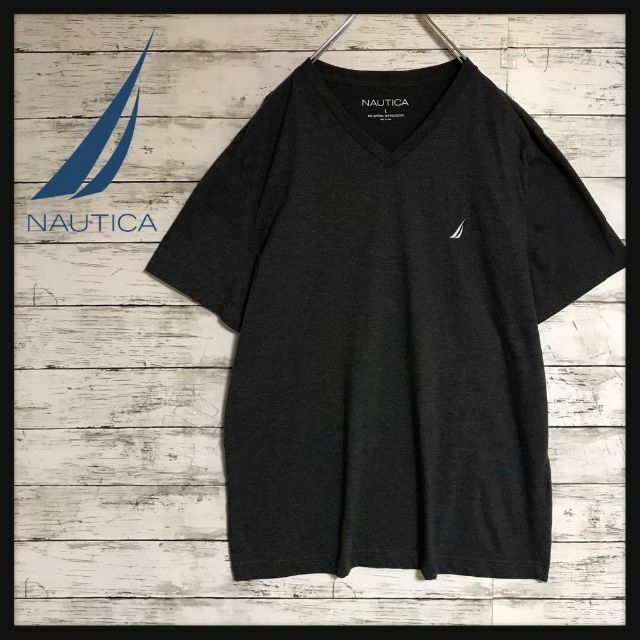 NAUTICA(ノーティカ)の【美品】ノーティカ　刺繍ロゴ入りTシャツ　人気Ｌサイズ　濃グレー　Ｈ376 メンズのトップス(Tシャツ/カットソー(半袖/袖なし))の商品写真