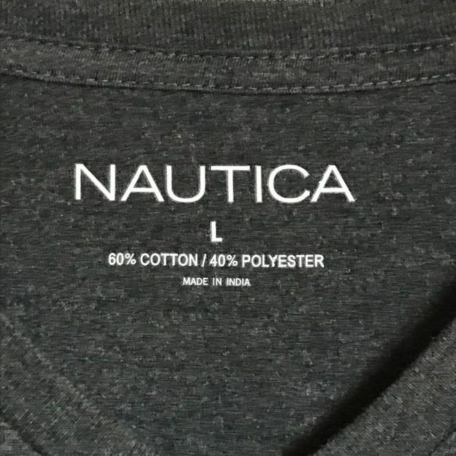 NAUTICA(ノーティカ)の【美品】ノーティカ　刺繍ロゴ入りTシャツ　人気Ｌサイズ　濃グレー　Ｈ376 メンズのトップス(Tシャツ/カットソー(半袖/袖なし))の商品写真