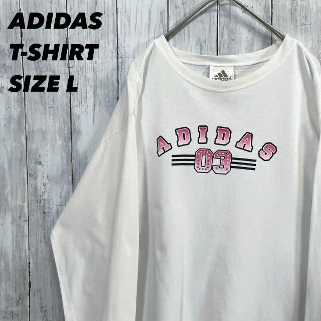 adidas(アディダス)のヴィンテージ古着レディースADIDASアディダス　長袖プリントTシャツ　サイズL レディースのトップス(Tシャツ(長袖/七分))の商品写真