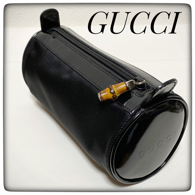 Gucci(グッチ)のGUCCIグッチ✨ポーチ 化粧入れ 筆箱 バンブーシリーズブラック円柱型 レディースのファッション小物(ポーチ)の商品写真