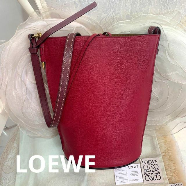 ☆美品☆LOEWE ゲート バケットショルダーバッグ  レザー レッド系