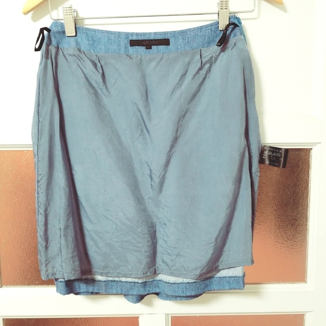 ANAYI(アナイ)のアナイ 春夏 ブルー デニム風 リネン/麻 タック スカート Sサイズ/7号 レディースのスカート(ひざ丈スカート)の商品写真