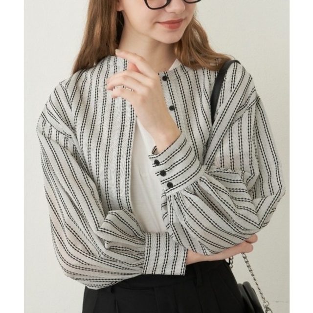 idem stripe short blouse/ショート丈ストライプブラウス