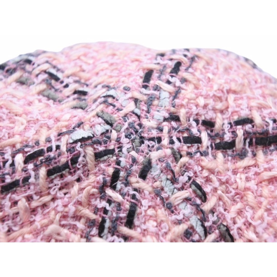 極美品 CHANEL シャネル ニットキャップ ピンク ツイード ココマーク