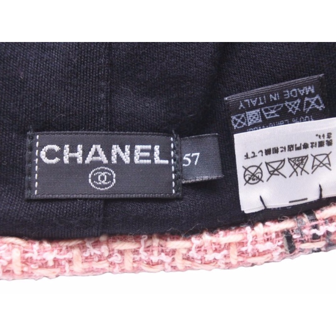極美品 CHANEL シャネル ニットキャップ ピンク ツイード ココマーク