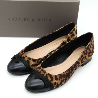 チャールズ＆キース パンプス レオパード リボン ラウンドトゥ バレエシューズ 靴 レディース 36サイズ ブラウン CHARLES&KEITH(ハイヒール/パンプス)