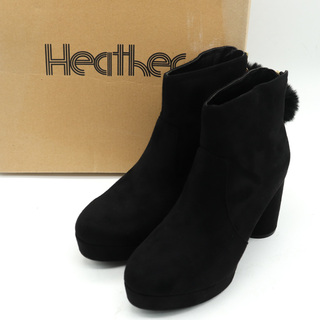 ヘザー(heather)のヘザー ショートブーツ 未使用 厚底 チャンキーヒール ブランド シューズ 靴 黒 レディース Lサイズ ブラック Heather(ブーツ)