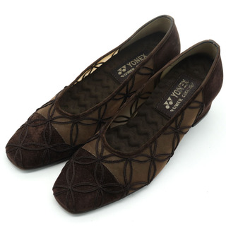 ヨネックス パンプス スクエアトゥ チュール チャンキーヒール 日本製 ブランド シューズ 靴 レディース 23cmサイズ ブラウン YONEX(ハイヒール/パンプス)