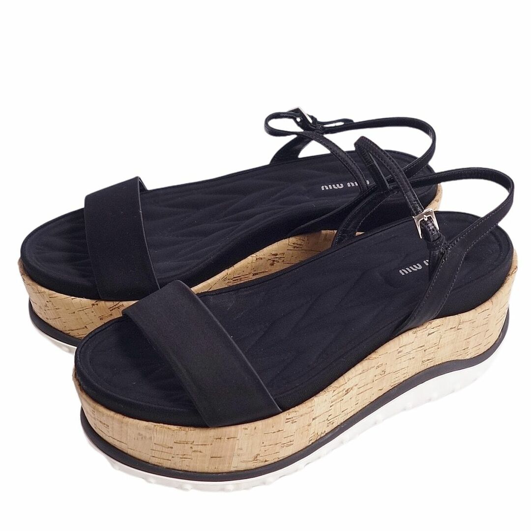 美品 ミュウミュウ miumiu サンダル 厚底サンダル アンクルストラップ シューズ レディース 35.5(22.5cm相当) ブラック