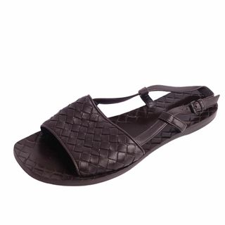 ボッテガヴェネタ(Bottega Veneta)の美品 ボッテガヴェネタ BOTTEGA VENETA サンダル フラット バックストラップ イントレチャート カーフレザー シューズ レディース 35.5(22.5cm相当) ブラウン(サンダル)