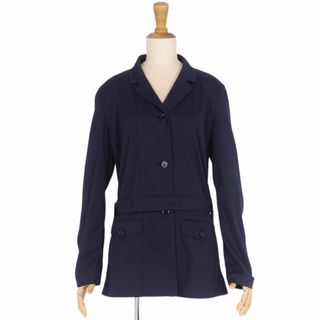 プラダ(PRADA)の美品 プラダ PRADA ジャケット コート ショートコート ベルト 無地 コットン アウター レディース 42(L相当) ネイビー(その他)