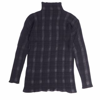 イッセイミヤケ(ISSEY MIYAKE)の美品 イッセイミヤケ ISSEY MIYAKE シャツ ブラウス ハイネック ロングスリーブ プリーツ トップス レディース M ブラック(シャツ/ブラウス(長袖/七分))