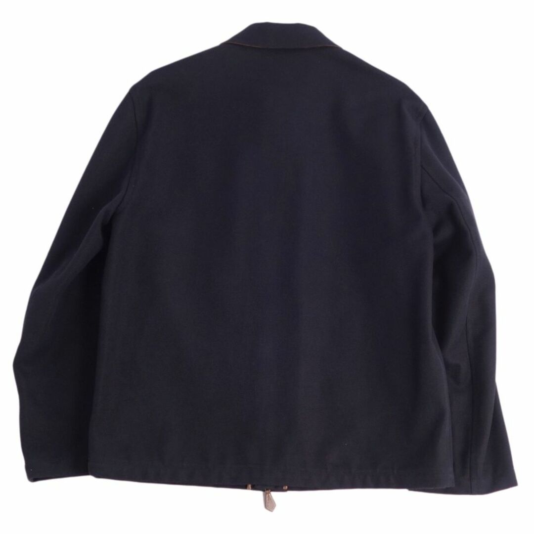 美品 エルメス HERMES ジャケット ジップアップ コットン ラムレザー アウター メンズ フランス製 48(M相当) ネイビー