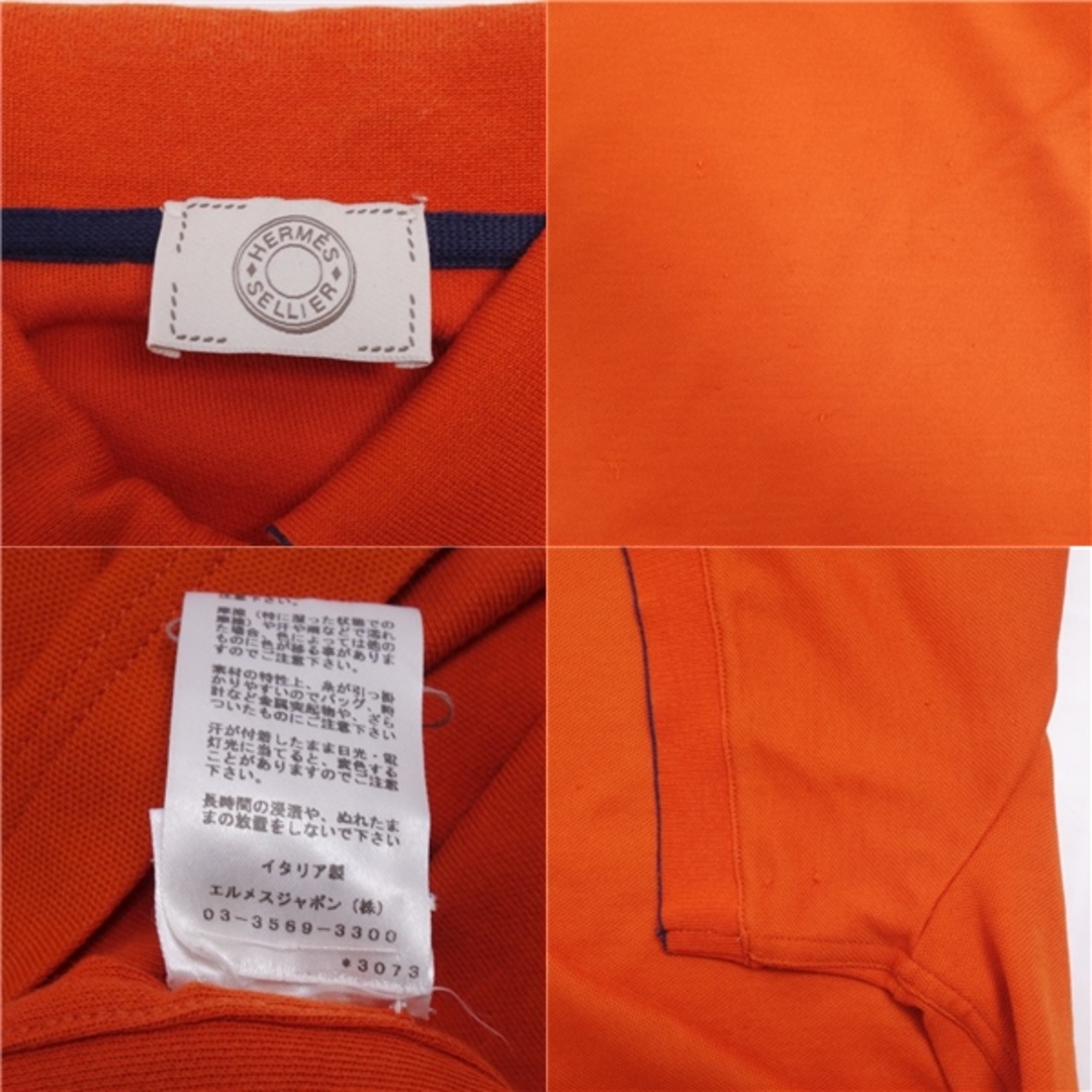 エルメス HERMES シャツ ポロシャツ ショートスリーブ 鹿の子 セリエボタン コットン トップス メンズ S オレンジ 5