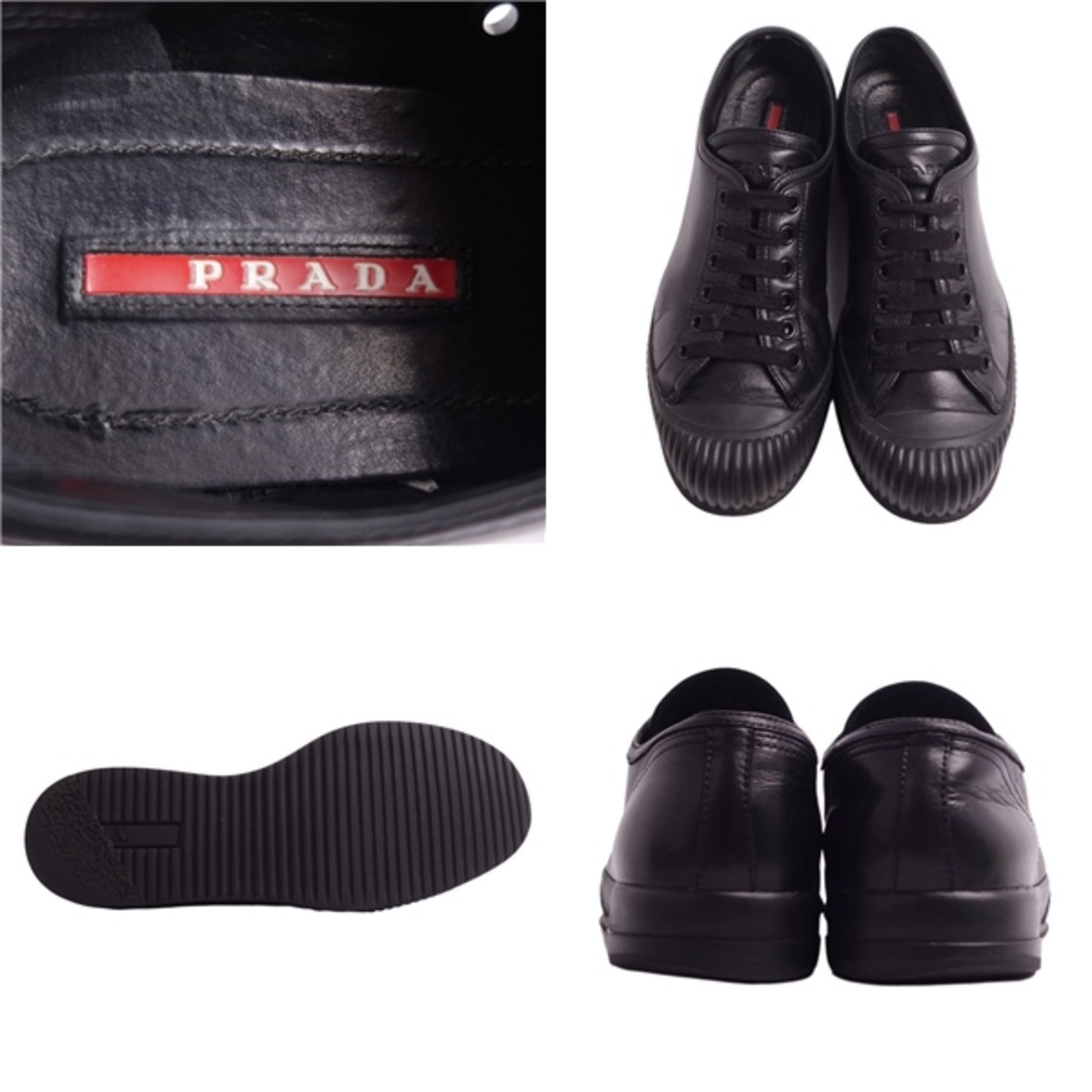 美品 プラダ スポーツ PRADA SPORT スニーカー ローカット カーフレザー レースアップ シューズ 靴 レディース 35 1/2(22.5cm相当) ブラック