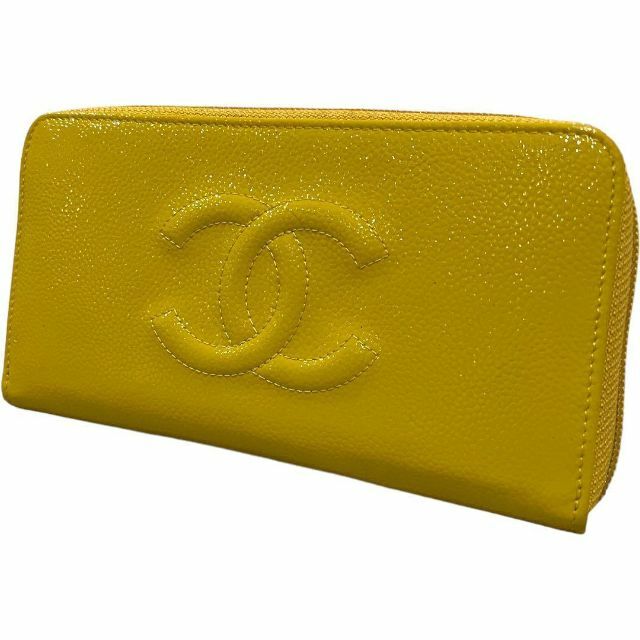 販売大阪 【極美品】CHANEL シャネル パテントレザー 長財布 イエロー