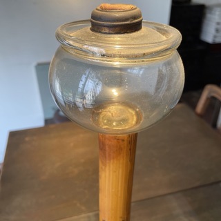 竹製蝋燭ランプ。骨董品(上部ガラスローソク油入れ)