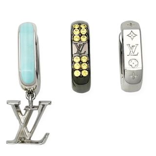 ルイヴィトン(LOUIS VUITTON)の【セール】LOUIS VUITTON ルイヴィトン ピアス ブックル ドレイユ・パラダイス チェーン LVロゴ 23SS アクセサリー    M00925 シルバー ブラック 黒 レディース 約21.6g 人気 美品【中古品】(ピアス)